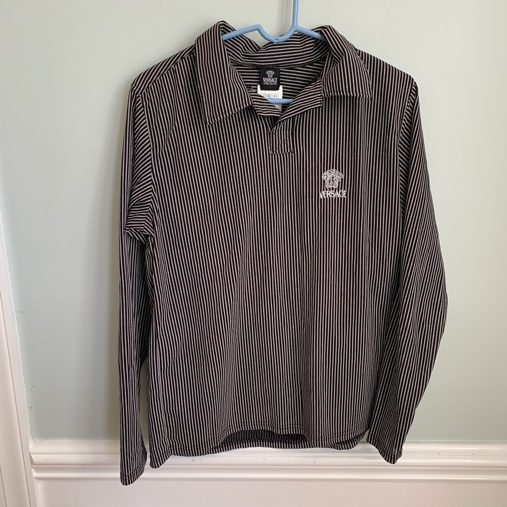 Versace Black White Striped Long Sleeve Shirt Mens